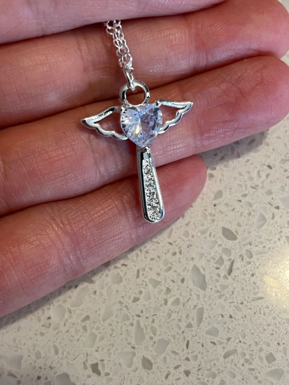 925‎ Sterling Silver Plated Necklace Angel Crystal Cross with 50 cm chain